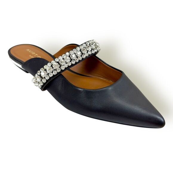 KURT GEIGER LONDON Princely Mules Size US 8 Black Leather Crystal Chic Goddess - Picture 1 of 8